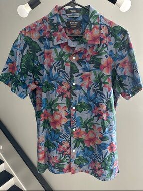 Nordstrom Men’s Hawaiian Tropical Floral Short-Sleeve Button-Down Shirt